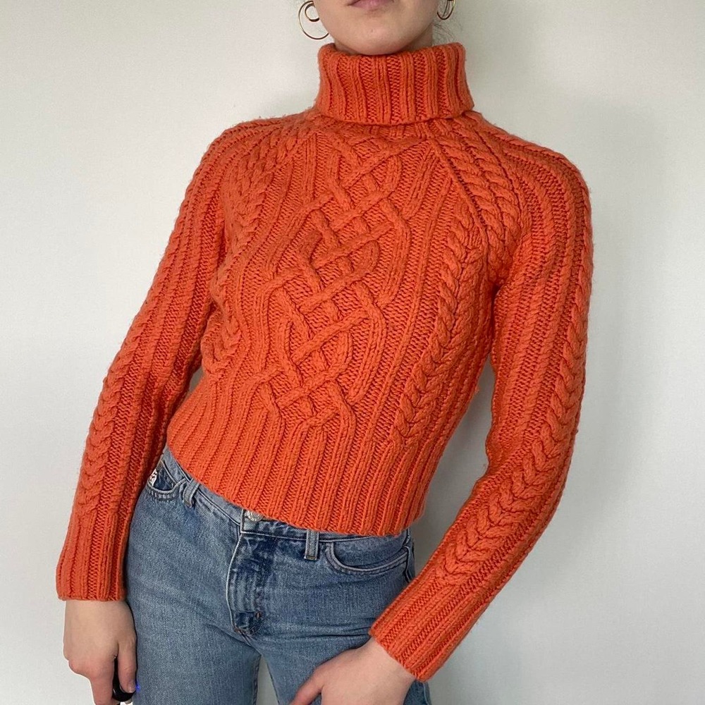 Vintage y2k hand knit orange merino wool sweater
